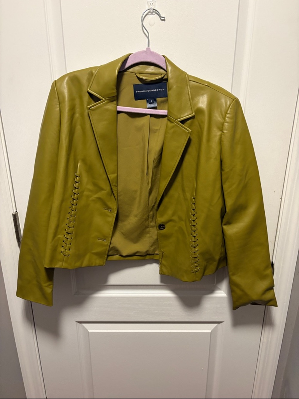 French Connection Olive Green Cropped Leather Blazer